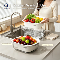 VAYSMA Keuken Multifunctionele Vierkante Dubbellaagse Plastic PP+PET Afwasbak Afvoermand Fruit Groente Opbergmand Met Handvat