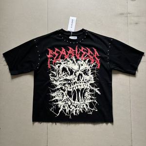 アメリカンヴィンテージメンズストリートウェア高品質ゴシックスカルフラワープリント卸売半袖KLEEP Tシャツ（メンズ） - Product Image 5