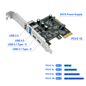 Carte d'extension PCIE vers USB 3.2 Gen1 <span class=keywords><strong>5</strong></span> Gbps, carte PCI Express 1x <span class=keywords><strong>4X</strong></span> <span class=keywords><strong>8X</strong></span> 16X, adaptateur d'extension 2 USB 2 Type C pour convertisseur d'ordinateur - Product Image 2
