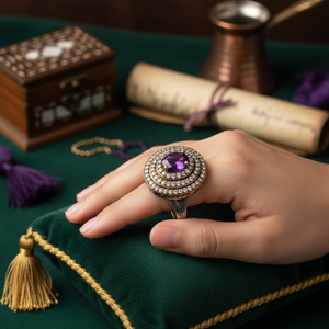 Amethyst Triple <b>CZ</b> Oval Shape Shiny Stone Ethnic Design Popular Charm Wholesale Authentic Silver Ottoman <b>Ring</b> - Product Image 3