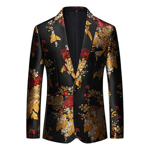 <span class=keywords><strong>Blazer</strong></span> à coupe ajustée imprimé estampé or pour hommes, costume de fête de mariage à un <span class=keywords><strong>bouton</strong></span> avec <span class=keywords><strong>veste</strong></span> vintage brillante pour spectacles - Product Image 1
