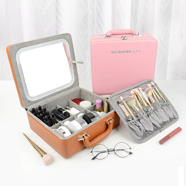 High Quality Portable Makeup Organizer Storage Box Detachable Desktop Vanity Makeup Case With Mirror