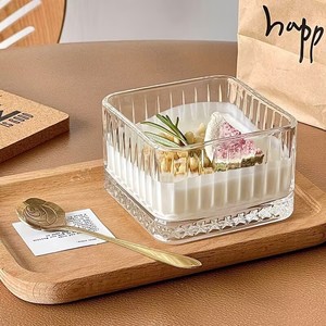 L <span class=keywords><strong>Vintage</strong></span> Verre Rayé Crème Glacée <span class=keywords><strong>Bol</strong></span> Carré Dessert Fruits Avoine <span class=keywords><strong>Petit</strong></span> <span class=keywords><strong>Déjeuner</strong></span> Bols Mini Transparent Yaourt Salade <span class=keywords><strong>Bol</strong></span> - Product Image 4