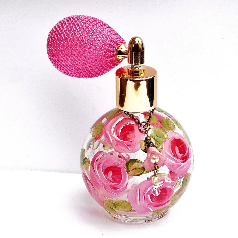 mini 30ml 50ml heart crystal roll on glass perfume refill cosmetic spray bottle crimp 100ml perfume bottle with box packaging