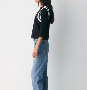 T-shirt da <span class=keywords><strong>donna</strong></span> <span class=keywords><strong>a</strong></span> maniche <span class=keywords><strong>a</strong></span> 3/4 girocollo, casual sportiva, nera con strisce <span class=keywords><strong>a</strong></span> contrasto <span class=keywords><strong>bianche</strong></span> sulle spalle, trendy, morbida per tutti i giorni - Product Image 2