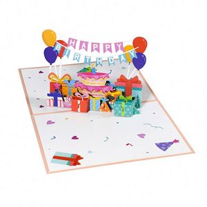 Carte de vœux pop-up 3D avec drapeau Joyeux Anniversaire imprimé en couleur avec enveloppe - Product Image 2