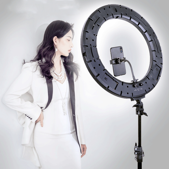 18-Inch Battery Operated TikTok Ring Light with Remote Controller and Carrying Bag for Studio Portrait and Vlog Video Shooting