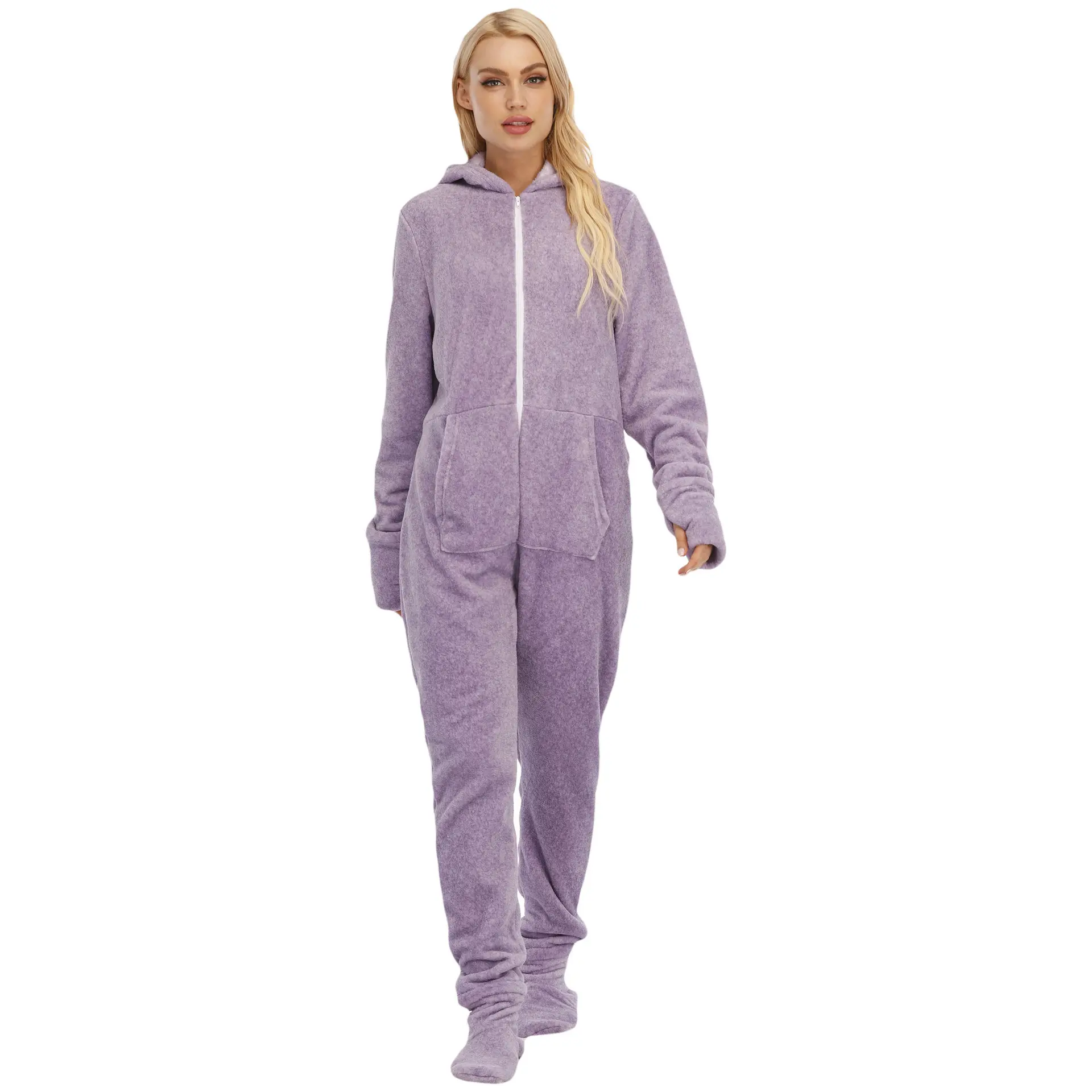 Groothandel Zachte 100% Polyester Jumpsuit Onesie Dames Fleece Winter Pyjama Custom Vrouw Onesie