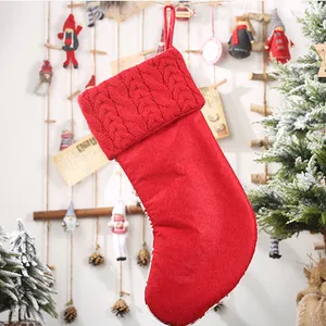 Medias navideñas grandes de doble cara con cable de punto, medias navideñas de color rojo burdeos y crema para vacaciones familiares, Navidad