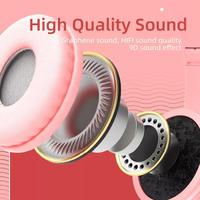 Headphone Nirkabel Lucu Telinga Kucing LED Cahaya Earphone Gigi Biru Lipat Headphone Atas Telinga Headset Kabel untuk Smartphone PC