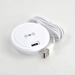 15W In-Desk Qi Wireless Charger Power Grommet, Office Desktop Desk Table Recessed Wireless Charging with fast USB port