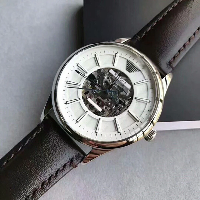 Mechanical Men's Watch White Dial Equipped with Automatic Mechanical Movement Button Strap Three Pin Watch