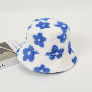 Furry Warm Floral <span class=keywords><strong>Print</strong></span> Bucket Hat Sombrero de cubo de invierno Gorras de pescador <span class=keywords><strong>Vaca</strong></span> Impreso Felpa Bucket Hat Mujeres Hombres - Product Image 6