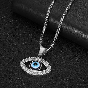 Collier pendentif Hip Hop Evil Eye en acier inoxydable plaqué or et argent avec incrustation de strass, bijou unisexe, cadeau - Product Image 3
