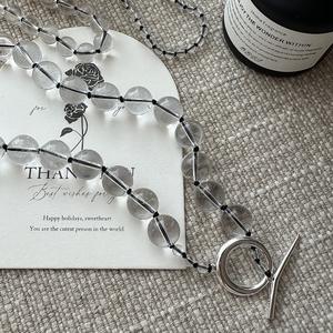 Kalung manik-manik kristal putih untuk wanita, rantai tali hitam buatan tangan 12mm 8mm 4mm dengan gesper perak Sterling 925 - Product Image 5