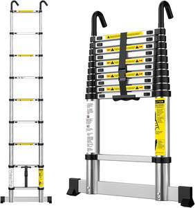 Échelle télescopique en aluminium portable pour toit, grenier, caravane, EN131 antidérapante, 2,6 m, 9 marches, crochets détachables - Product Image 1