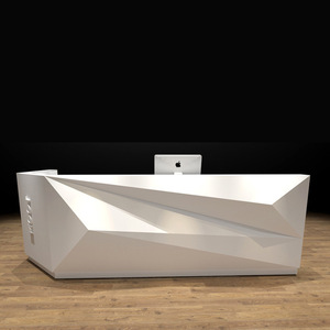 Modern <b>Reception</b> <b>Desk</b> Solid Surface Oblong Minimalist Design Glossy Finish For Mall Office Commercial Use - Product Image 1