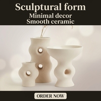 Ensemble de vases en céramique beige mat avec découpe ajourée, récipient sculptural abstrait, décoration de table moderne pour la maison