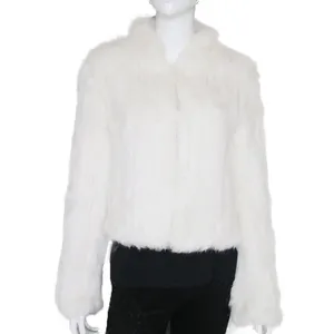 Handmade rabbit fur jackets genuine fur Winter coat hand knit fur overcoat