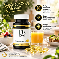 Capsules de vitamine D3 2000 UI sans gluten, favorisant la santé immunitaire et osseuse, 150 unités pour hommes et femmes