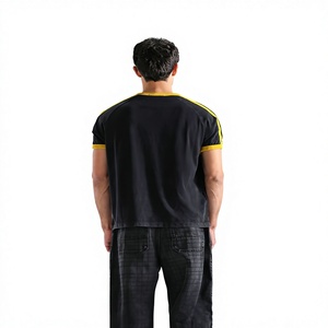 เสื้อยืดผู้ชายสไตล์วินเทจ ผ้าฝ้าย แต่งขอบตัดกัน แขนสั้น คอกลม ทรงปกติ ผ้าเจอร์ซีย์ใส่สบาย น้ำหนัก 320 กรัม - Product Image 2