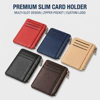 Dompet Kartu Kulit PU Premium dengan Kantong Resleting, Tempat Kartu Kredit Tipis, Dapat Dibuat Custom untuk Hadiah Perusahaan