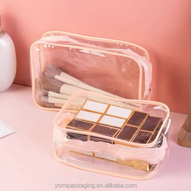 Vente en gros de fourre-tout bon marché, sac étanche, fermeture à glissière transparente, fourre-tout de rangement cosmétique, trousse de maquillage holographique