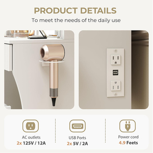 Tocador Pequeño para Dormitorio con Espejo y Luces, Mesa de Maquillaje Blanca con Estación de Carga, 2 Cajones y 4 Estantes Abiertos - Product Image 5