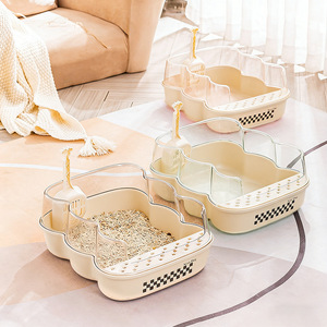 Transparent Semi-Enclosed <b>Cat</b> Litter <b>Box</b> With Scoop Large Size Splash Proof For <b>Cats</b> - Product Image 1