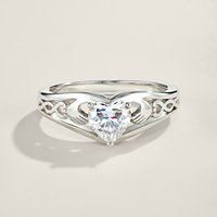 Bague en argent sterling S925 avec moissanite taille cœur 6x6mm, motif Claddagh mains entrelacées, filigrane, pour femme