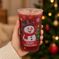 Tasse à changement de couleur activée par le froid, tasse de stade de Noël 22oz, tasse thermochromique magique, gobelets de fête rouges instantanés, en plastique