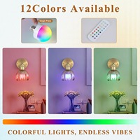 Applique murale LED vintage sans fil avec télécommande, alimentée par batterie, avec abat-jour en verre en forme de tulipe, RGB à intensité variable
