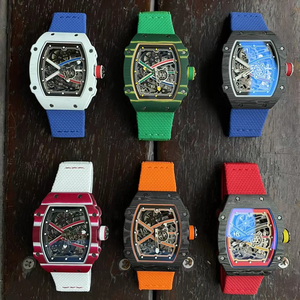 คาร์บอนไฟเบอร์เคส ทูร์บิญองนาฬิกาข้อมืออัตโนมัติ, นาฬิกาข้อมือผู้ชายแบบกลไกหน้าปัดโครงกระดูกสุดหรู, รวมสายนาฬิกาแบบดั้งเดิม - Product Image 1