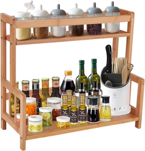 Support d'angle en <span class=keywords><strong>bambou</strong></span> à 3 niveaux pour l'organisation des épices et des condiments de cuisine – Rangement et étagères - Product Image 2