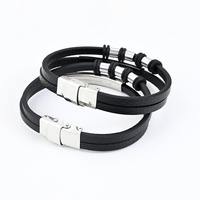 Bracelet pour homme tendance, géométrique, multicouche, fait à la main, tressé, en acier inoxydable, bracelet en cuir, bijoux