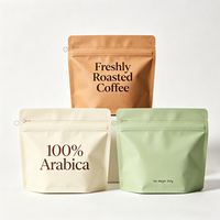Vente en gros de sachets de café biodégradables de 250 g, 500 g, 1 kg, emballage de café à fond plat avec fermeture éclair