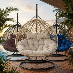 Luxury 2 Person <strong>Egg</strong> <strong>Chair</strong> Double Seater Outdoor Hanging <strong>Chair</strong> with Stand Modern Rattan Swing <strong>Chair</strong> with <strong>Cushions</strong> <strong>for</strong> Poolside - Product Image 1