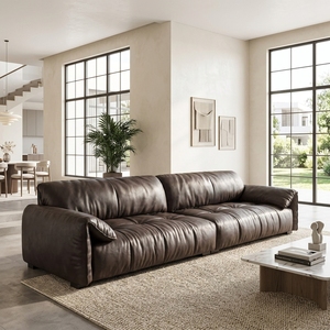Divano di Lusso in Pelle Marrone Scuro Plissettato, Elegante Divano Oversize per Arredamento Moderno e Spazioso del Soggiorno - Product Image 3