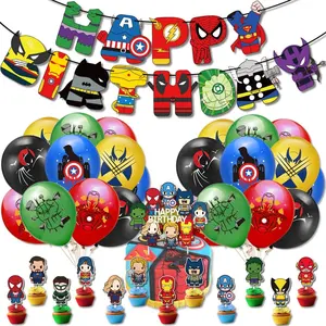 Super-héros dessin animé enfants héros bannière personnalisée en gros enfant anniversaire thème jetable décoration Kit ensemble