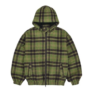 Gomiti Patchwork polsini elastici e orli rilassati si adattano ai bordi eleganti comfort moderni funziona 2025 accogliente <span class=keywords><strong>felpa</strong></span> <span class=keywords><strong>con</strong></span> cappuccio <span class=keywords><strong>con</strong></span> Zip <span class=keywords><strong>verde</strong></span> a quadri oversize - Product Image 1