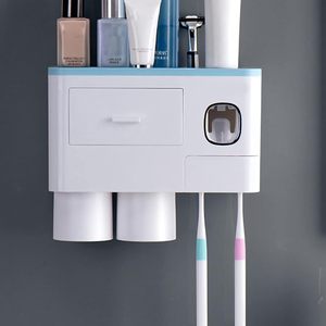 Wall Mounted Double Cup <b>Holder</b> Toothbrush Cup <b>Holder</b> with Automatic <b>Toothpaste</b> Squeezer Eco-Friendly Modern Design for Bathroom - Product Image 2