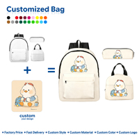 Pola Geometris Putih Sederhana Cetak Kustom 3Pcs Tas Ransel Mikrofiber Tahan Air Ramah Lingkungan dengan Ritsleting untuk Anak-anak Sekolah Sehari-hari