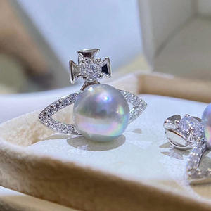 Pendentif en argent S925 avec accessoires en perles DIY 31291, pendentif de collier en jade de style planète vide rond de 6 à 8 mm - Product Image 4