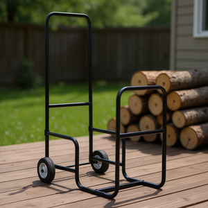 Carrello Porta Legna in Acciaio Verniciato a Polvere Nero con Ruote Piatti Robuste per Uso Esterno - Product Image 2