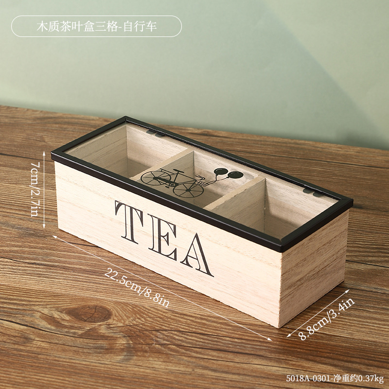 5018A-0301-Caja de té de madera de tres compartimentos----Bicicleta