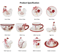 Service de table en céramique Pâques : Bol, tasse et assiette à dessert à motif floral rouge en relief pour la décoration de la table à la maison