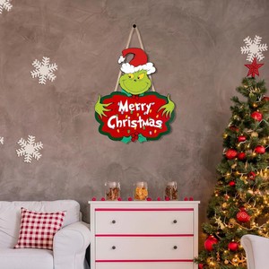 Letrero Navideño de Madera para Pared con Diseño de Grinch, Decoración Navideña para el Hogar, Forma Irregular, Pieza Única - Product Image 3