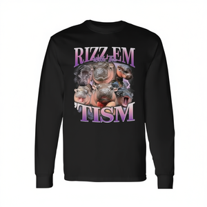 Camiseta de manga larga Rizz Em With The Tism con diseño de hipopótamo bebé Moo Deng - Product Image 2