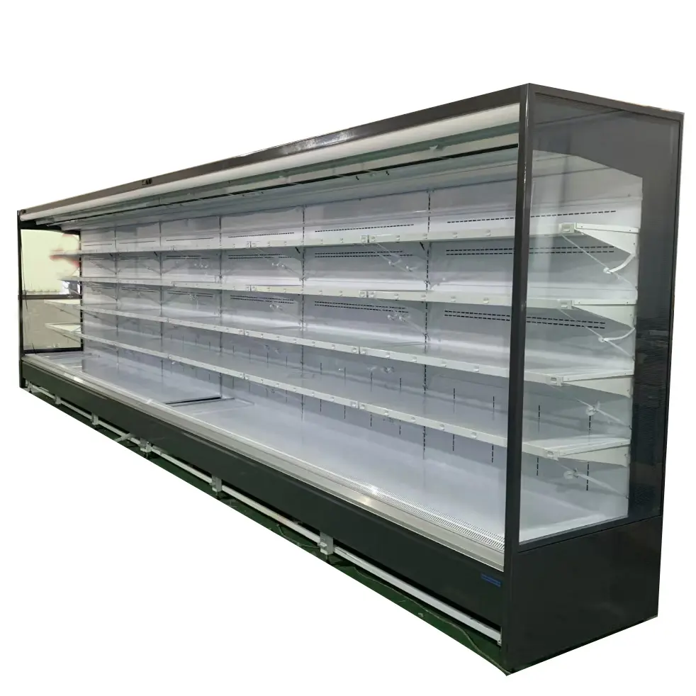Long size customized Shopping Mall Black Vegetable Fridge Showcase Supermarket Display Cooler for Drink
