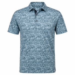 Polo de golf personnalisé en tissu texturé bleu pour homme, performance, imprimé, anti-humidité, extensible, fabricant OEM ODM, marque privée - Product Image 5